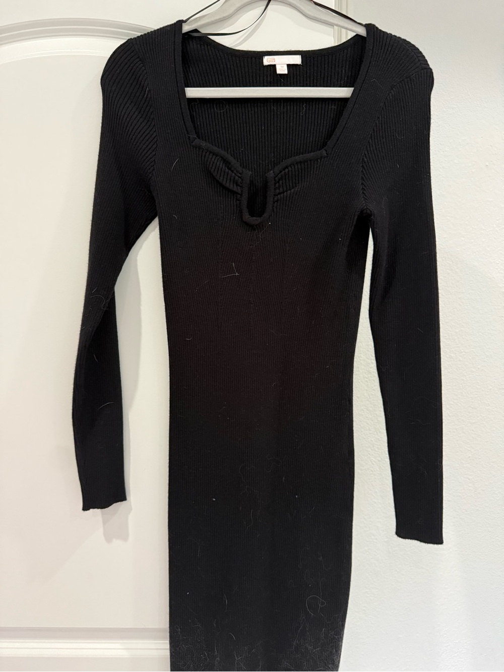 GB girls Black Long-Sleeve Ribbed Knit Dress with Keyhole Neckline